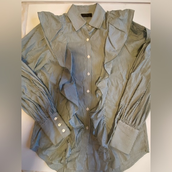 Petersyn Tops - Petersyn Revolve Ruffle Pinstripe Button Down Tunic Sz small A15